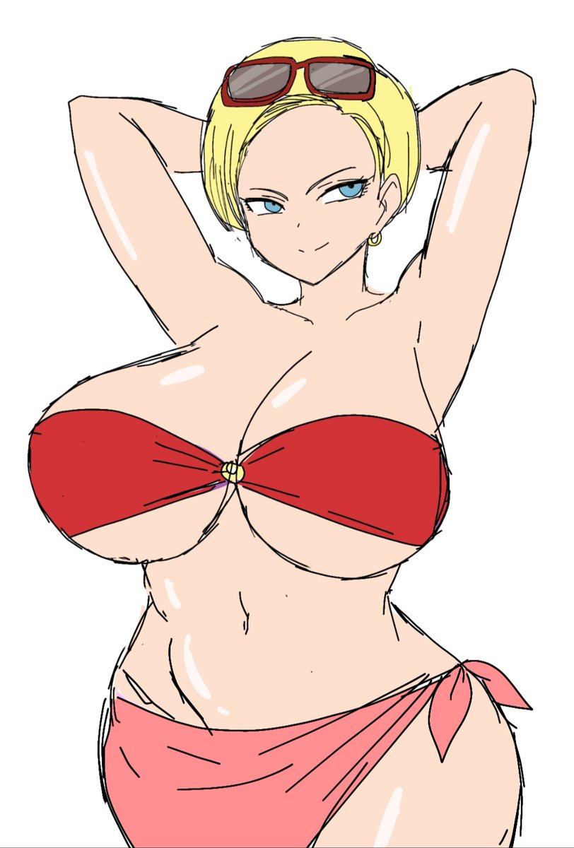 1girls, android 18, ass, blonde, blonde hair, blonde-haired female, blue eyes, blue-eyed female, breasts, cameltoe, cleavage, curvy, dragon ball, erect nipples, female, gigantic breasts, huge areolae, huge ass, momiji (artist), nipples, puffy nipples, pussy, short hair, short-haired female, sketch, sunglasses, thick lips, voluptuous, wide hips, yellow hair