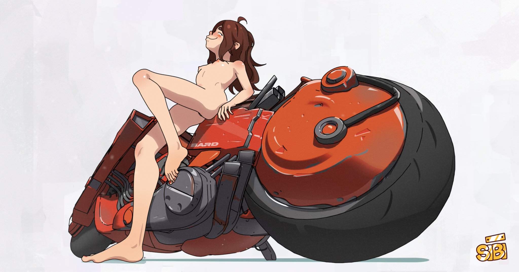 1girls, akira bike, artist logo, ass, barefoot, breasts, casual, completely naked, completely nude, female, female artist, human, motorcycle, nude, nude female, nudist, pale skin, self insert, sibi (sibi artist), sibi artist, small breasts, tagme