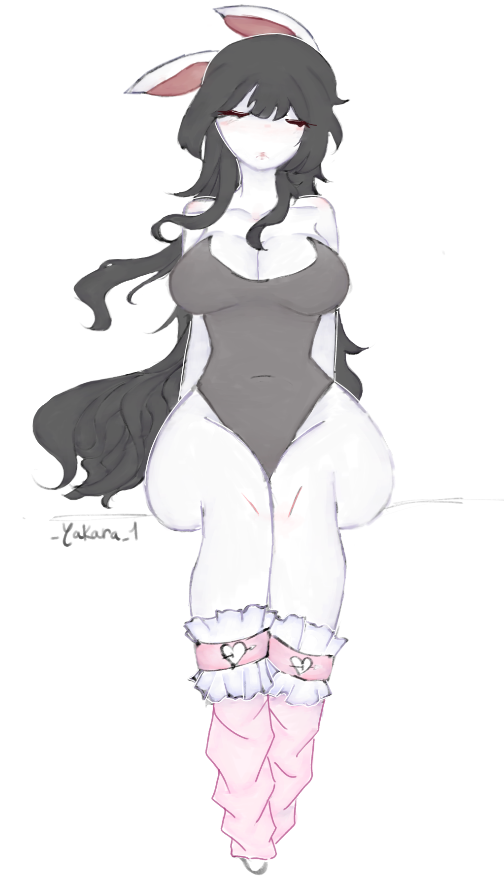 1girls black_hair bunny_ears bunny_girl chilling closed_eyes legs_warmer red_eyes roblox roblox_avatar robloxian safe_for_work solo solo_female tagme thick_thighs white_background white_body yakara