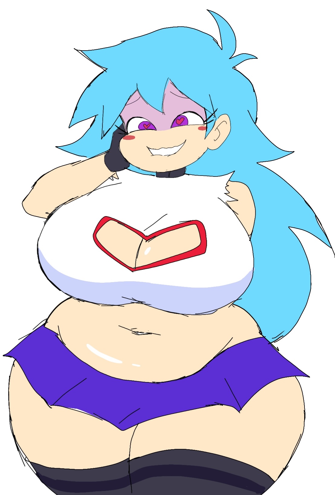 ass, big ass, big breasts, boob window, breasts, fat, female, female only, friday night funkin, huge ass, huge breasts, momiji (artist), no bra, sky (friday night funkin), skyblue, skyverse, toony, underass