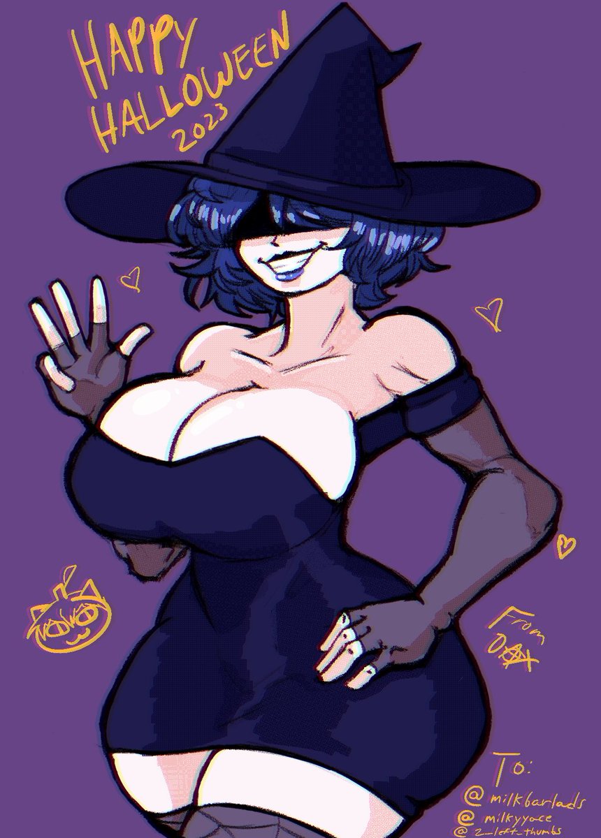 big_breasts cordelia_(dead_estate) dead_estate dress eyes_covered lipstick long_sleeve_gloves rose_dax rosededax short_hair wide_hips witch_hat