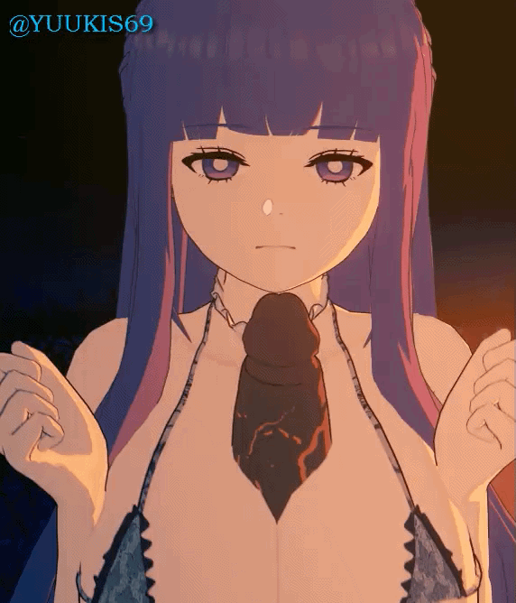 1boy, 1girls, animated, animated gif, big breasts, breast focus, breast press, breast squeeze, breasts, breasts bigger than head, censored, censored penis, cleavage, clothed sex, dark skin, dark-skinned male, enormous breasts, faceless male, female, female focus, fern (sousou no frieren), gif, huge breasts, male, mosaic censoring, oppai, paizuri, paizuri lead by female, paizuri on lap, paizuri under clothes, penis, penis between breasts, pov, purple eyes, purple hair, sex, sousou no frieren, steam, steaming body, titjob, top heavy, top heavy breasts, voluptuous, voluptuous female, yuukis