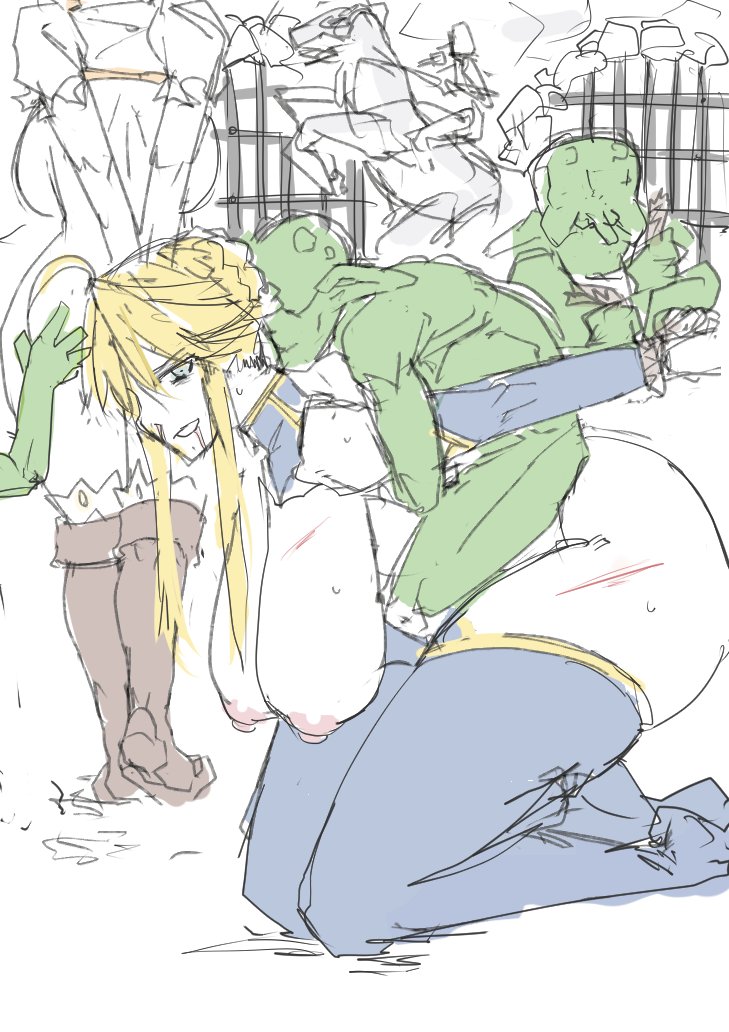 2girls, ahoge, artoria pendragon, artoria pendragon (lancer), ass, ass grab, backboob, blonde hair, blue eyes, bondage, boudica (fate), boudica (fate/grand order), breasts, captured, defeated, defeated heroine, fate (series), fate/grand order, female, femsub, fgo servant vs goblin, goblin, goblin male, hanging breasts, horse, huge ass, huge breasts, kneeling, leotard, male, maledom, milf, monster, multiple boys, multiple males, nipples, ponytail, red hair, rope bondage, ryona, saber ntrok (artist), short hair, sideboob, size difference, small dom big sub, straddling, thighhighs