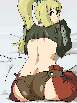 1girls ass blonde_hair brave_fencer_musashi breasts female from_behind high_ponytail liquor_(musashiden) long_hair lowres nanasyu pixel_art solo tagme