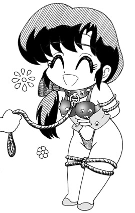 arms_behind_back bondage collar corset dave_yerushalaim kasumi_tendo leash long_hair monochrome panties pet ranma_1/2 small_breasts smile thong