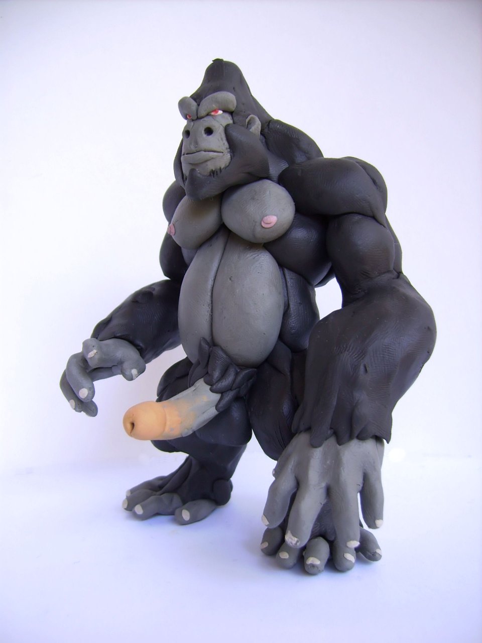 2008 anthro ape arkeorana barefoot black_body black_fur erection feet fur genitals glans gor_(tomcat) gorilla grey_body grey_penis grey_skin haplorhine hi_res humanoid_genitalia humanoid_penis male mammal musclegut muscular muscular_anthro muscular_male nipples nude penis photography_(artwork) pink_glans pink_nipples prehensile_feet primate pubes red_eyes sculpture_(artwork) solo toes traditional_media_(artwork)