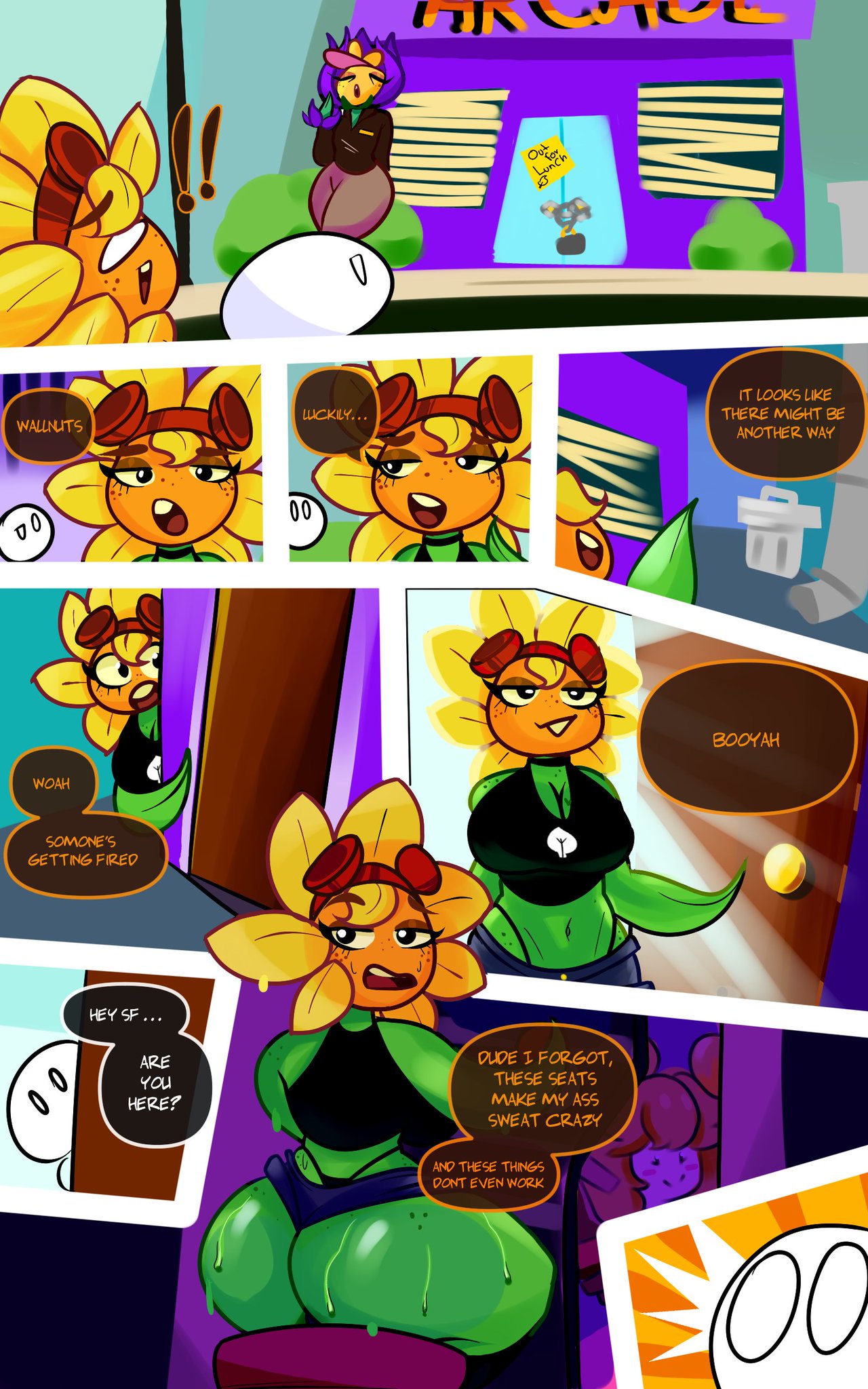 anon, ass, breasts, comic, female, lily (mckeyes), mckeyes, mckeyes playdate comic, plantie, plants vs zombies, plants vs zombies: heroes, solar flare (pvz), sunflower (pvz), sweat, sweaty ass, sweaty butt, tagme, text, video games