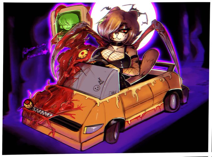 big_breasts eldritch_abomination garfield_(series) garfield_kart garfield_the_cat gorefield race_car rose_dax rosededax tv_screen