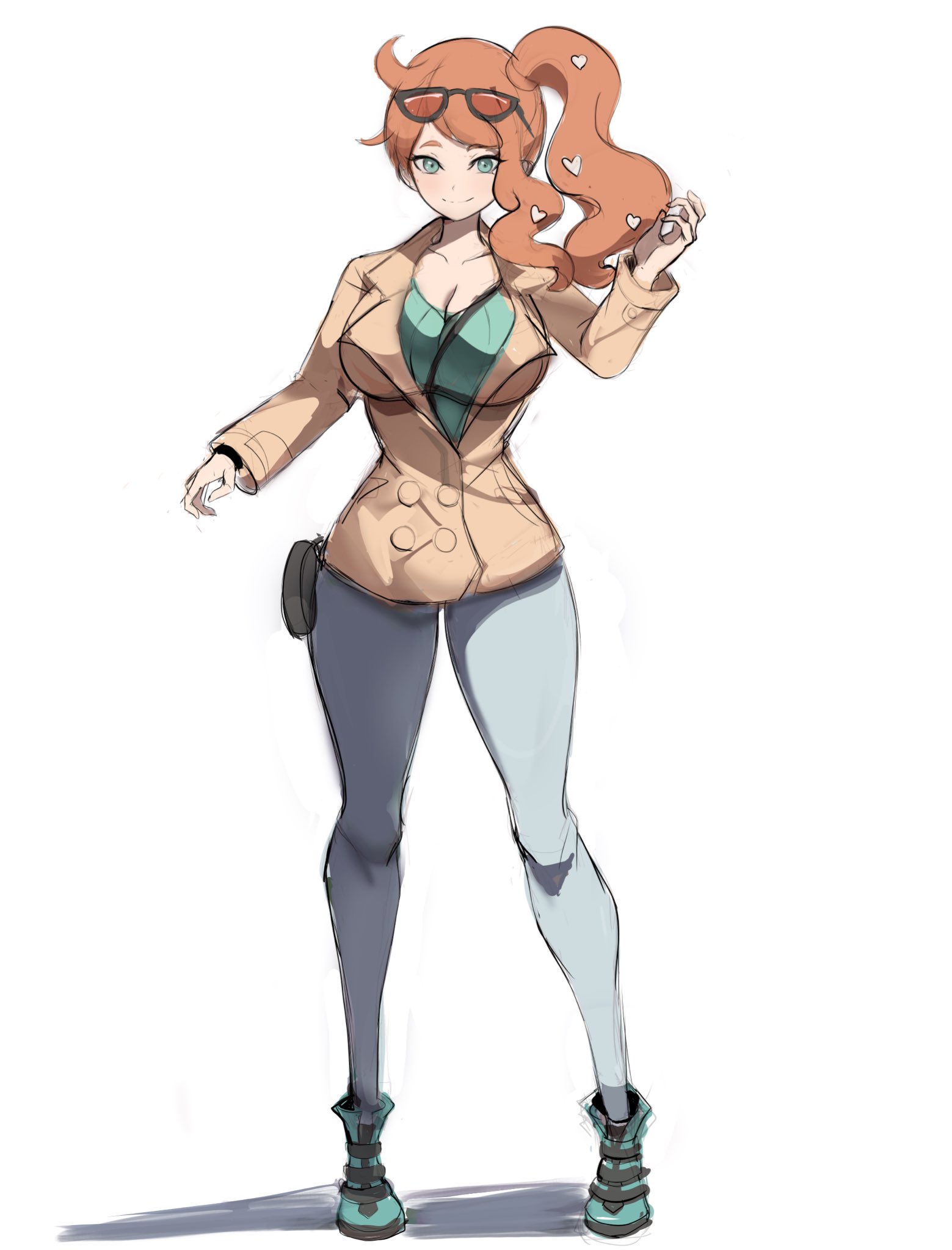 1girls, alternate breast size, big breasts, breasts, female, female only, game freak, nintendo, orange hair, orange-haired female, pokemon, pokemon ss, rakeemspoon, solo, sonia (pokemon), tagme, white background