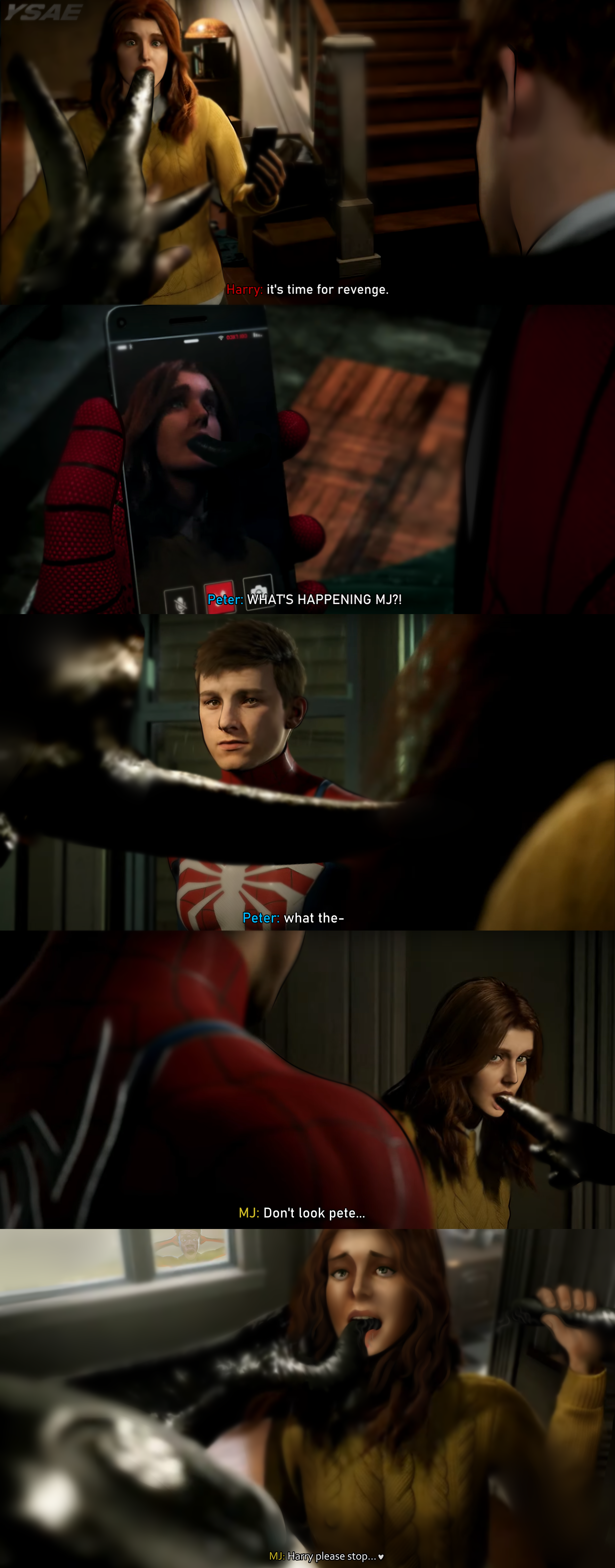 1boy, 1girls, ahe gao, ass, being watched, blue eyes, cheating, cheating girlfriend, comic, cuckold, cum, female, funny, harry osborn, interspecies, long hair, male, marvel, marvel comics, mary jane watson, mary jane watson (insomniac), monster, orange hair, rape, spider-man, spider-man (insomniac), spider-man (ps4), spider-man (series), spider-man 2 (ps5), sucking, symbiote, venom (marvel), ysae