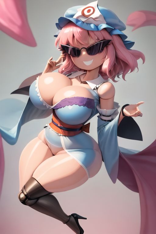 ai_generated armpits bimbo bimbo_body bimbofication bimbofied body_modification corset dollification female high_heels hourglass_figure huge_ass huge_breasts implied_transformation midriff npg8993 panties permanent_smile smile sunglasses sunnification thick_thighs thin_waist tinted_eyewear touhou transformation wide_hips yuyuko_saigyouji