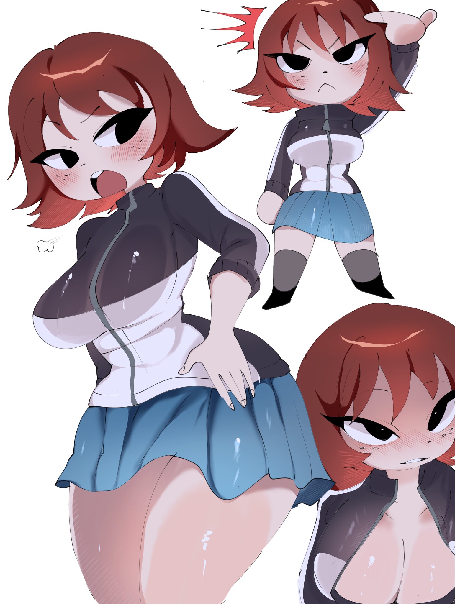 ass, big ass, big breasts, big thighs, blush, breasts, brown hair, cute, female, huge ass, huge thighs, jacket, kim pine, looking at viewer, mikatsu27, scott pilgrim, short hair, skirt, tagme, thick hips, thick thighs, thighs