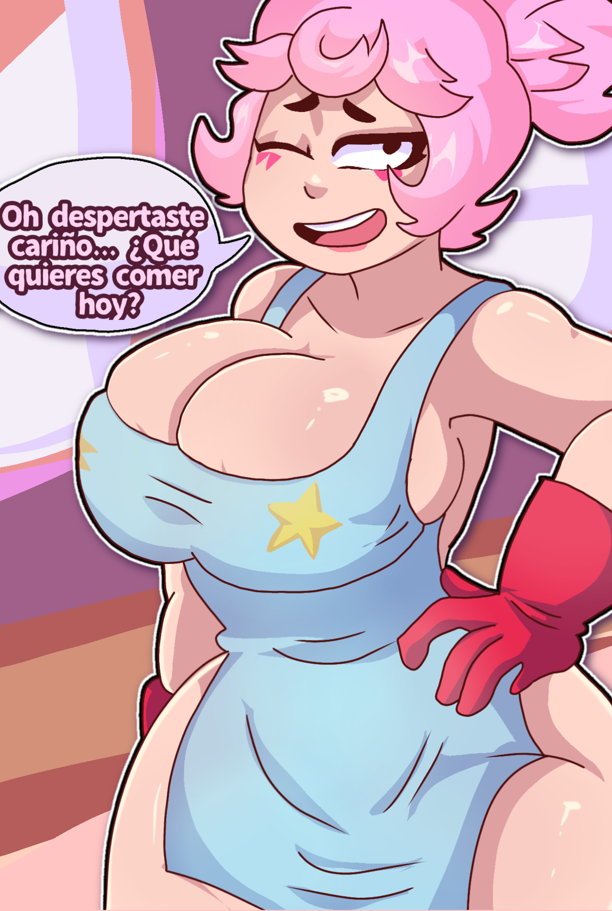 ame momos, apron, apron only, brawl stars, breasts, female, honey, janet (brawl stars), morning, visible breath