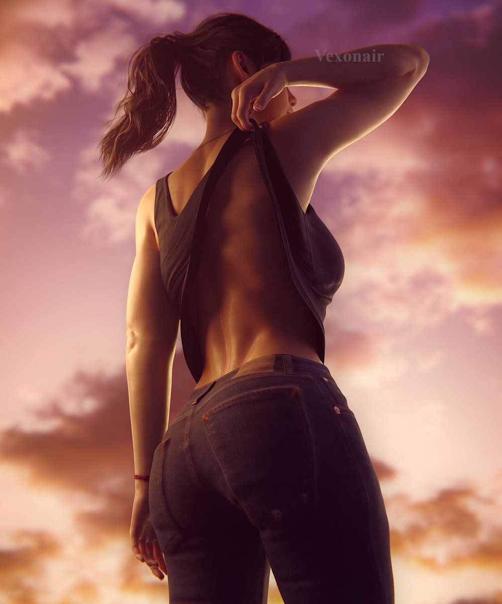 3d brown_hair claire_redfield clothing dbd dead_by_daylight female female_only light-skinned_female partially_clothed ponytail resident_evil solo solo_female undressing vexonair