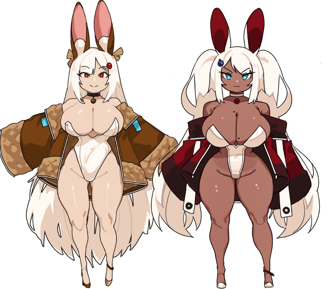 1futa, 1girls, animal ears, big breasts, big penis, breasts, clothed, clothing, dark skin, dark-skinned female, duo, erection, female, futanari, hips, huge breasts, humanoid, intersex, kemonomimi, large breasts, light skin, light-skinned futa, light-skinned male, long hair, male, mostly nude, original, original character, penis, shortstack, standing, thick thighs, thighs, tres (zanamaoria), velvet (zanamaoria), wide hips, zanamaoria