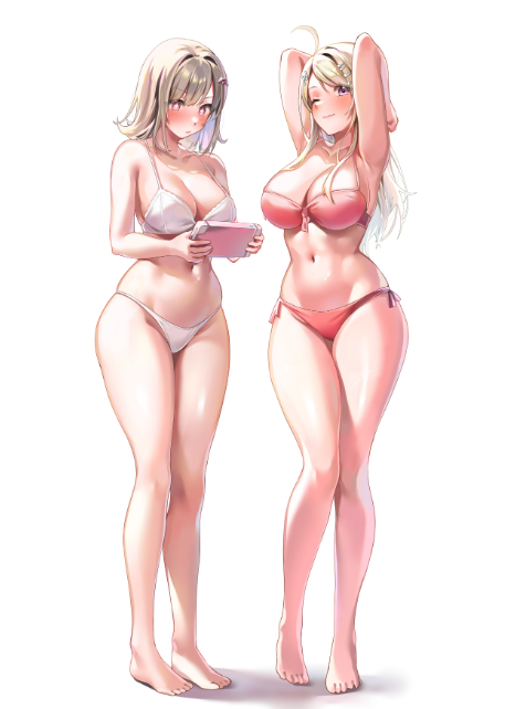 2girls akamatsu_kaede alternate_version_available bra clothed color danganronpa danganronpa_2:_goodbye_despair danganronpa_v3 female_only machulanko multiple_girls nanami_chiaki panties posing tagme