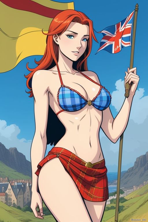 ai_generated british british_female british_flag celtic flag national_personification red_hair scotland scottish scottish_flag uk united_kingdom