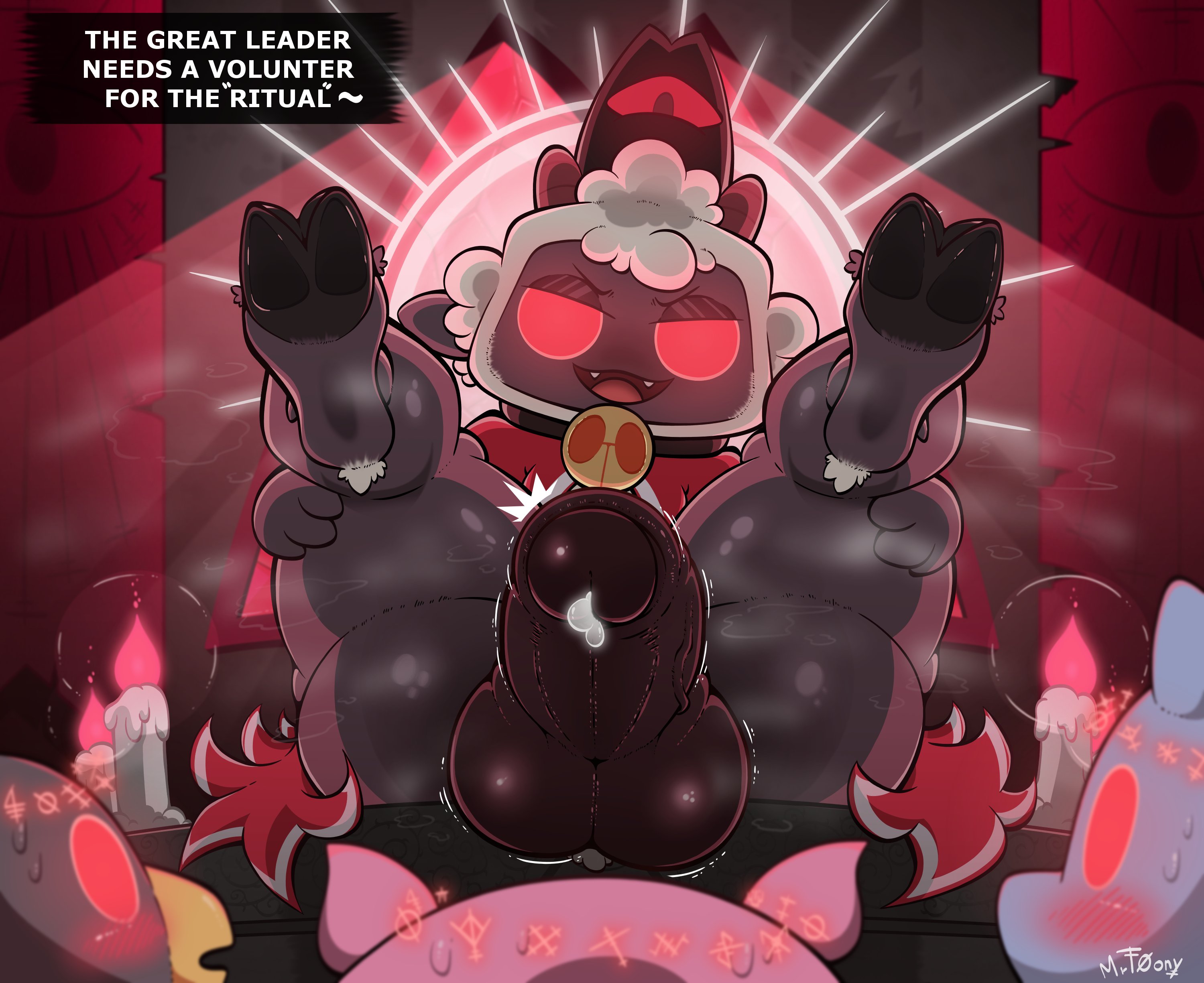 2 toes, 2d, absurd res, ambiguous gender, anthro, ass, avian, balls, bell collar, big ass, big balls, big penis, blush, bottomless, candle, cloak, clothing, collar, cult of the lamb, detailed background, dialogue, faceless character, fangs, feet, fire, foreskin, furry, genitals, glans, headgear, hi res, horn, huge balls, huge cock, lamb (cult of the lamb), male, male only, mammal, mind control, motion lines, mrt0ony, musk, musk clouds, open mouth, penis, pig, precum, presenting, presenting balls, presenting penis, raised leg, red background, red crown (cult of the lamb), red eyes, signature, sitting, smile, solo focus, sweatdrop, symbol, text, thick penis, thick thighs, tongue, uncircumcised, uncut, vein, wide eyed, wide hips, window