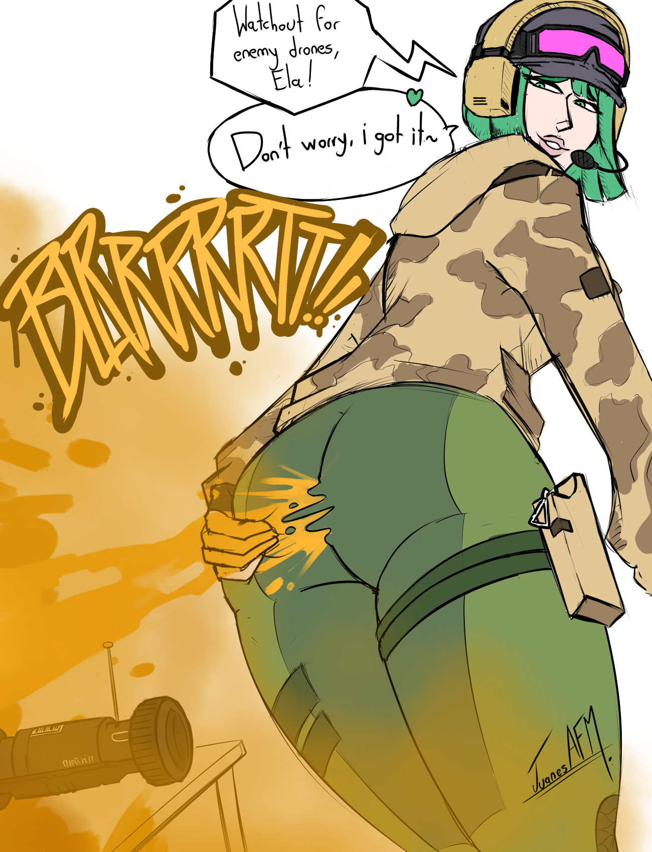 1girls, ass, big ass, ela (rainbow six), fart, fart cloud, fart fetish, farting, female, juanesafm (artist), rainbow six siege