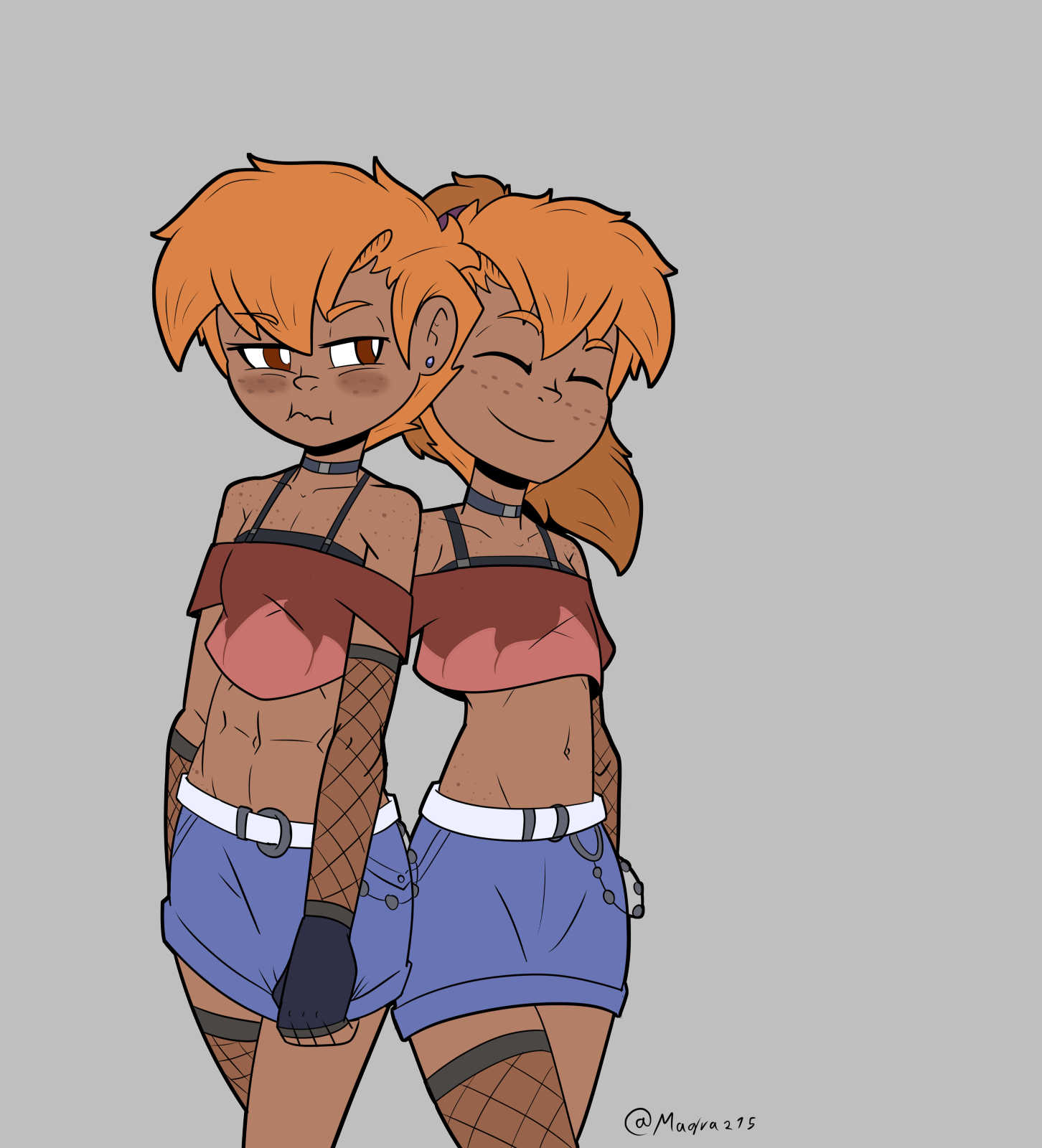 blush danny_(magra) davy_(magra) female magra_(artist) male orange_hair smiling tan_skin twins