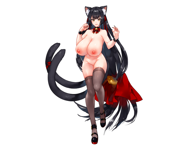 1girls big_breasts black_background cat_ears cat_tail catgirl functionally_nude functionally_nude_female game_cg nekomata osatou tagme