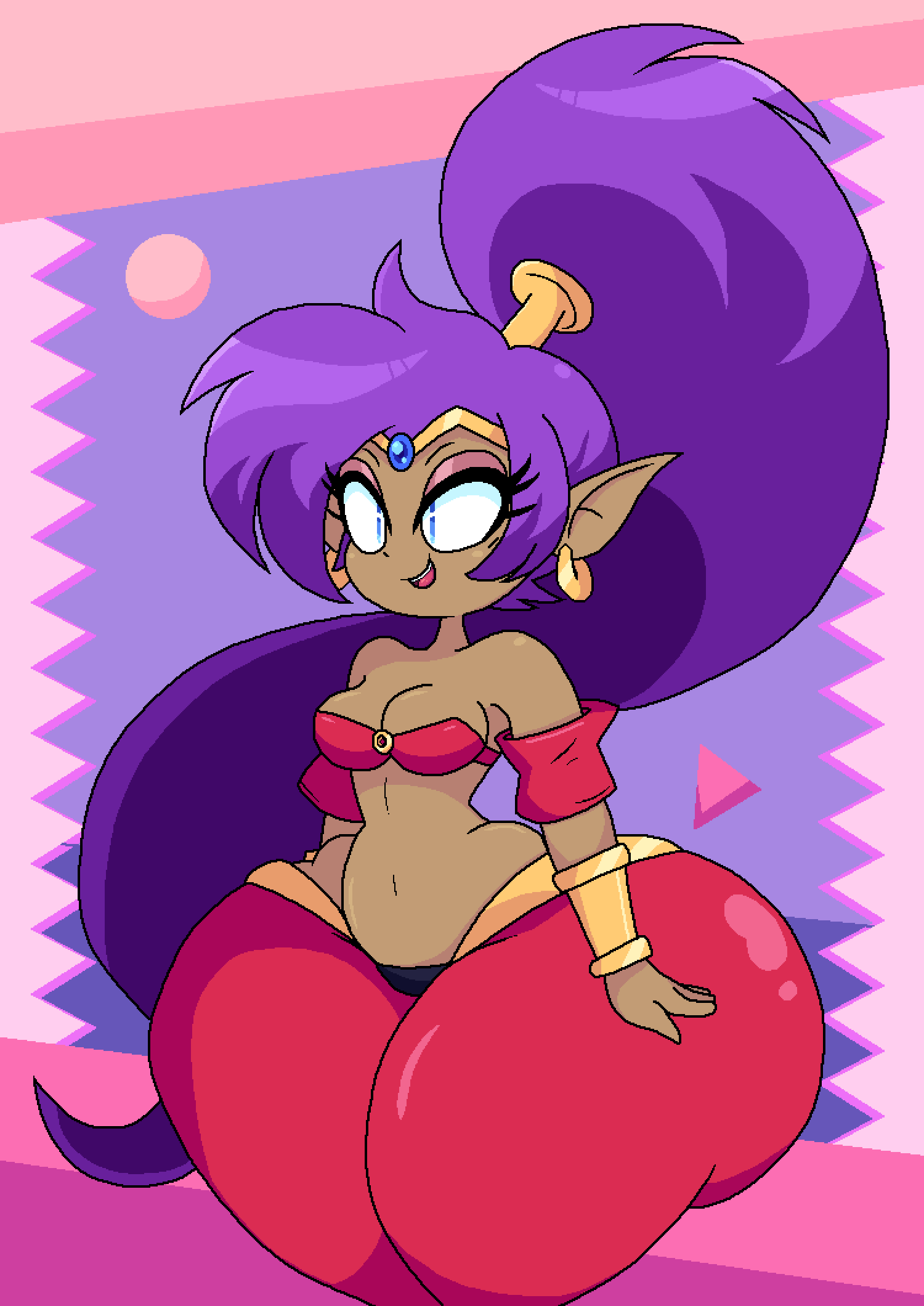 1girls big_ass big_butt blue_eyes bottom_heavy dark-skinned_female earrings fat_ass female female_only genie heyfawndue huge_ass huge_butt pointy_ears purple_hair shantae shantae_(character) small_breasts solo solo_female thick_thighs thin_waist wide_hips