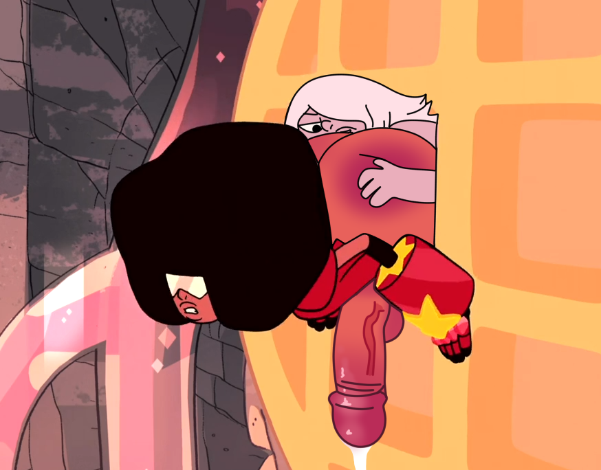 1futa 1girls accurate_art_style amethyst_(steven_universe) balls bottomless cartoon_network clothed clothing duo erection female futa_on_female futanari garnet_(steven_universe) gem_(species) huge_ass huge_cock humanoid humanoid_penis nude_filter partially_clothed penis precum screenshot screenshot_edit self_upload steven_universe su_edits thick_thighs together_breakfast_(steven_universe) wide_hips