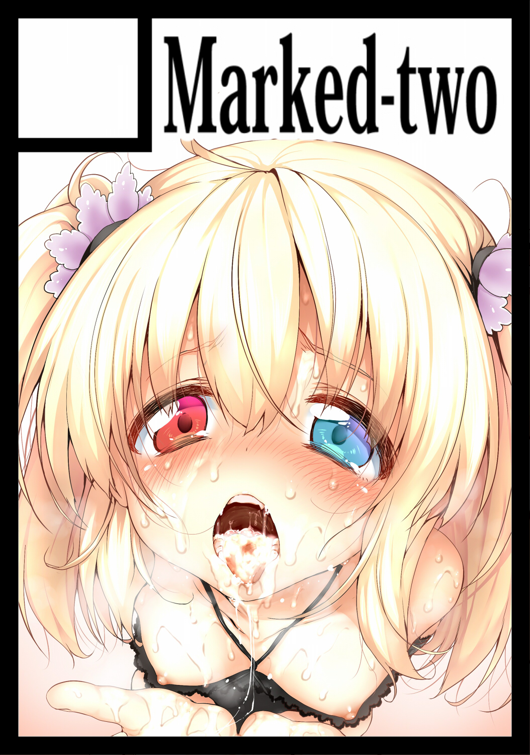 1girls beauty_love blonde_hair blue_eyes blush boku_wa_tomodachi_ga_sukunai breasts circle_cut cum cum_in_mouth cum_on_body cum_on_tongue cum_on_upper_body dress dress_pull female gothic_lolita hair_ornament hasegawa_kobato heterochromia highres lolita_fashion long_hair nipples open_mouth red_eyes solo steam sweat tear tied_hair tongue twintails two_side_up