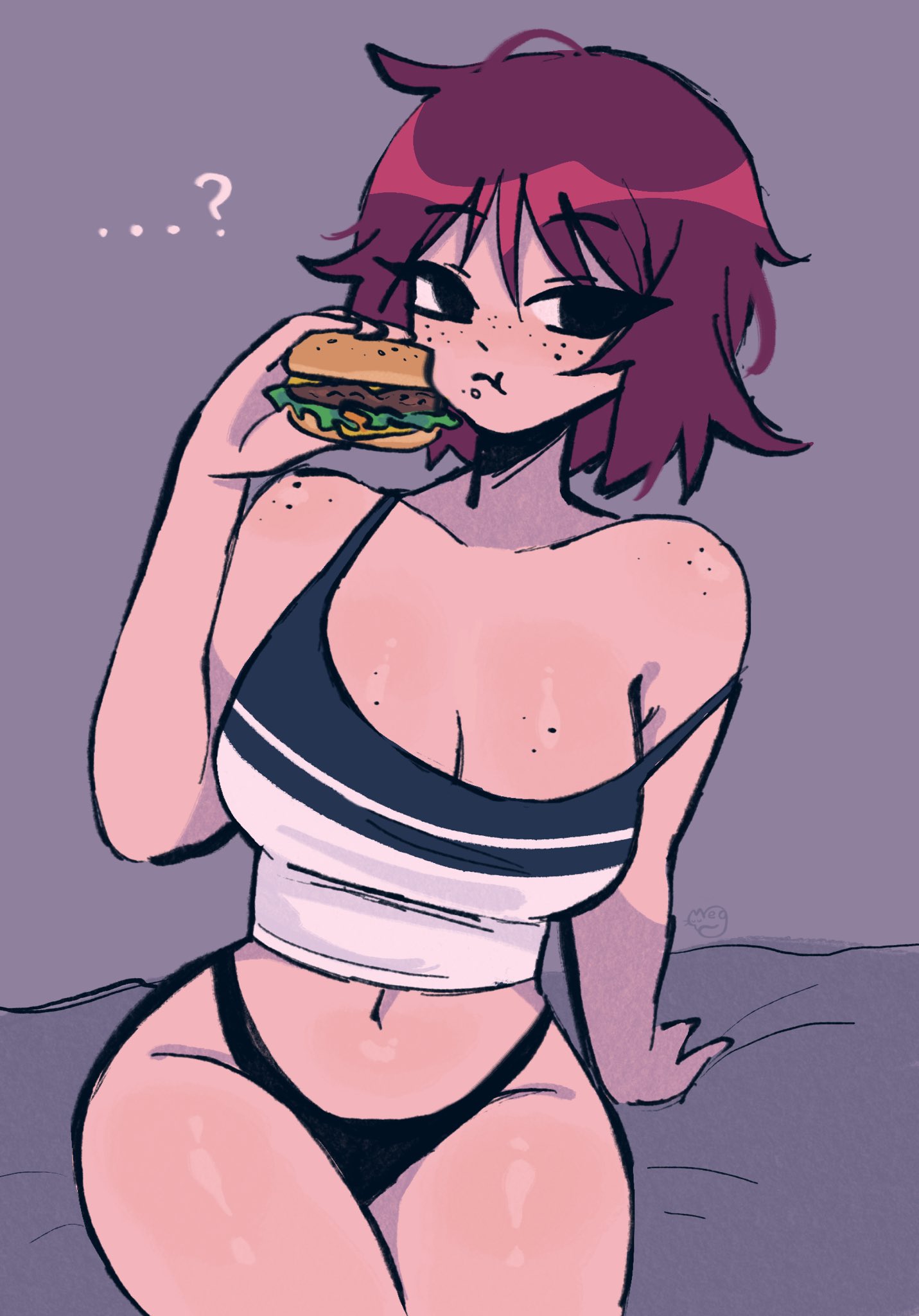 ... 1girls 2023 ? black_eyes black_panties breasts burger cleavage eating food freckles freckles_on_breasts freckles_on_shoulders kim_pine looking_at_viewer megrocks navel no_pants panties red_hair scott_pilgrim short_hair sitting strap_slip tagme tank_top thighs