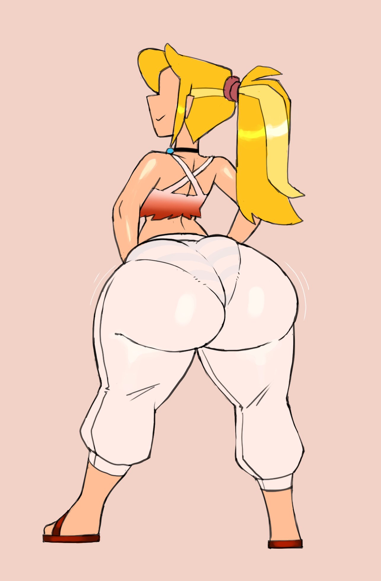 ass big_ass blonde_hair bottom_heavy choker closed_eyes crop_top furious_nsfw huge_ass lucy_(zrfurious) oc original original_character panties_visible_through_clothing pantylines pear_shaped ponytail sandals smile striped_panties zrfurious