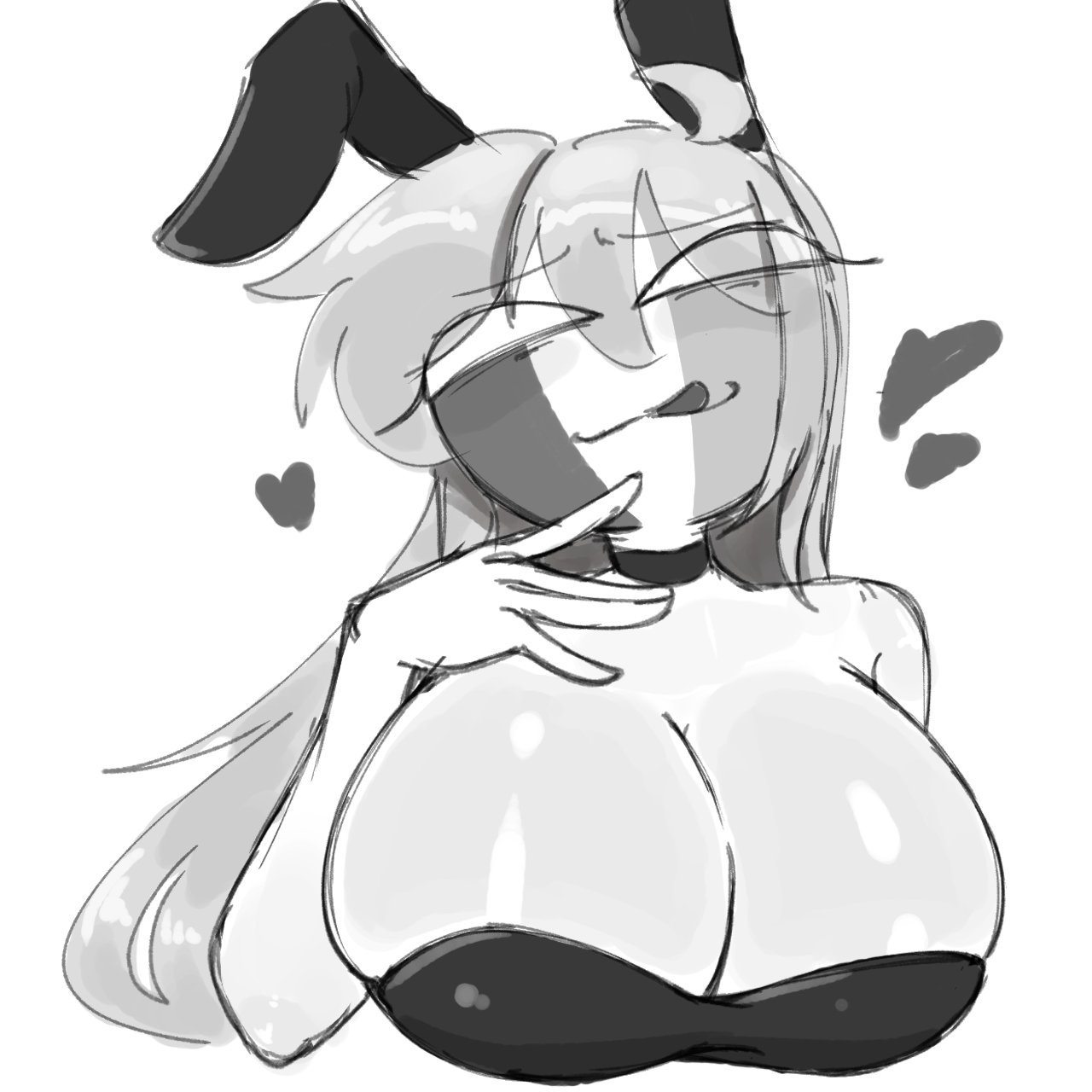 breasts, bunny ears, bunnysuit, female, female only, friday night funkin, monochrome, salili, sarvente, sarvente (dokki.doodlez), sarvente (friday night funkin), senjounogomii, tagme