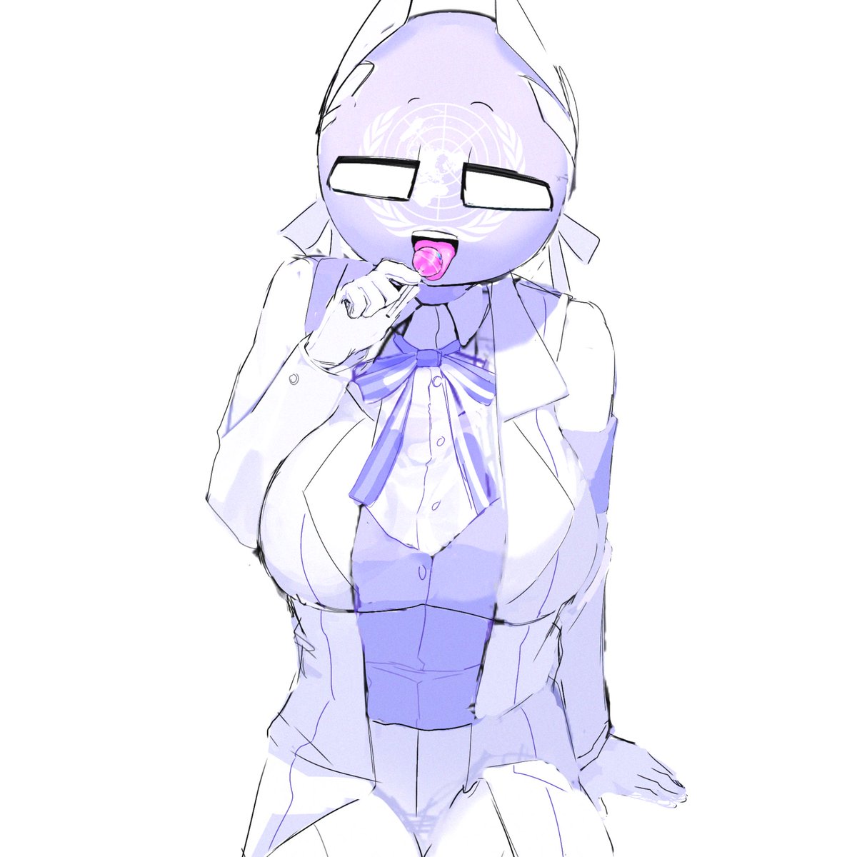 countryhumans countryhumans_girl holding_lollipop holding_object large_breasts lollipop looking_at_viewer oceanic_pallete open_mouth ribbon sitting tongue_out united_nations_(countryhumans)