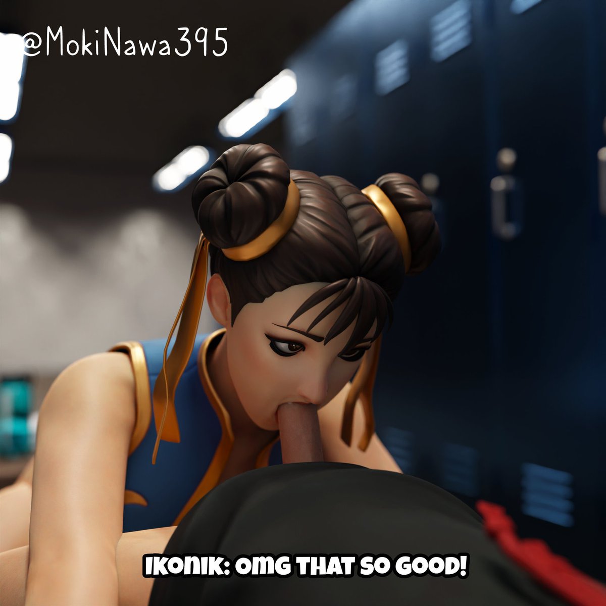 1boy 1girls 3d blowjob brown_hair chun-li chun-li_(fortnite) comic crossover dialogue female fortnite ikonik male male/female mokinawa oral_sex penis sex straight street_fighter text