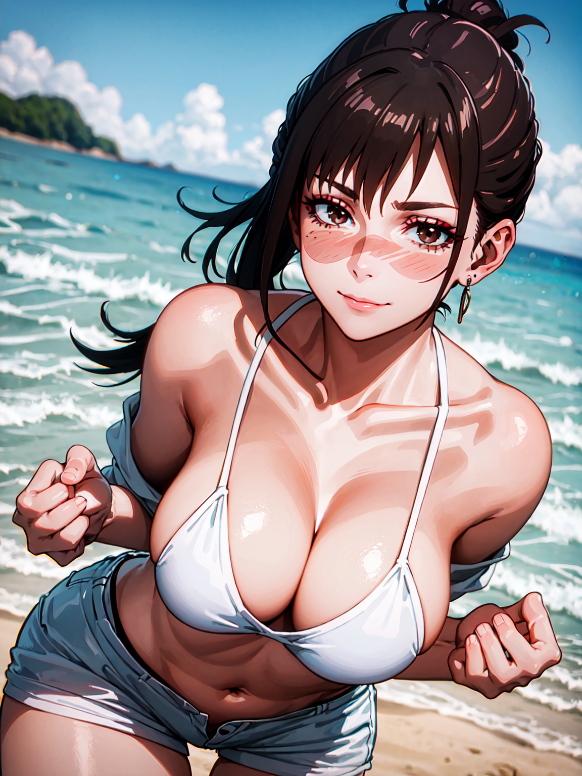 ai generated, black hair, blush, brown eyes, female, jujutsu kaisen, nervous, shy, stable diffusion, utahime iori