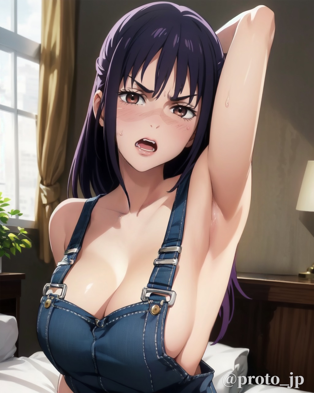 ai generated, black hair, blush, brown eyes, female, jujutsu kaisen, nervous, shy, stable diffusion, utahime iori