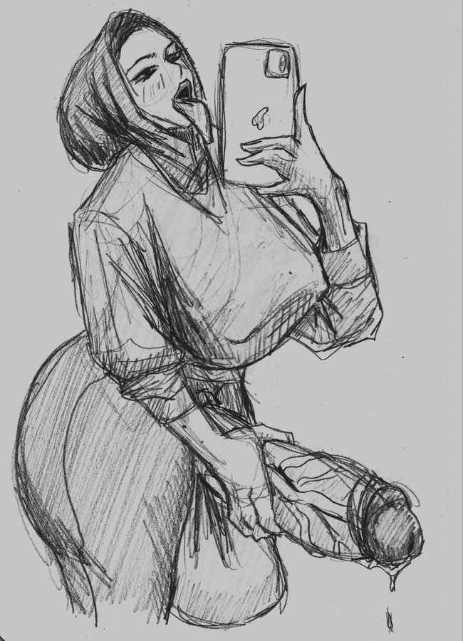 1futa aep127035 balls big_breasts breasts clothed clothing cum_leak erection futa_only futanari hand_on_penis huge_ass huge_balls huge_cock human monochrome mostly_clothed penis selfie sketch solo standing thick_thighs tongue tongue_out traditional_media_(artwork) wide_hips