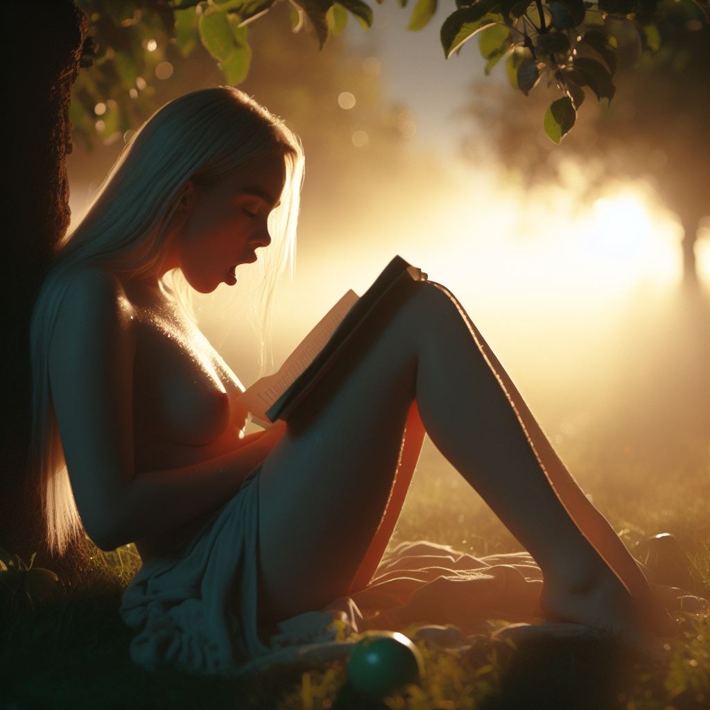 ai_generated barefoot_on_grass billie_eilish celebrity dall-e3 naked naked_female nude nude_female raining reading reading_book sitting sitting_on_ground soaked wet wet_body