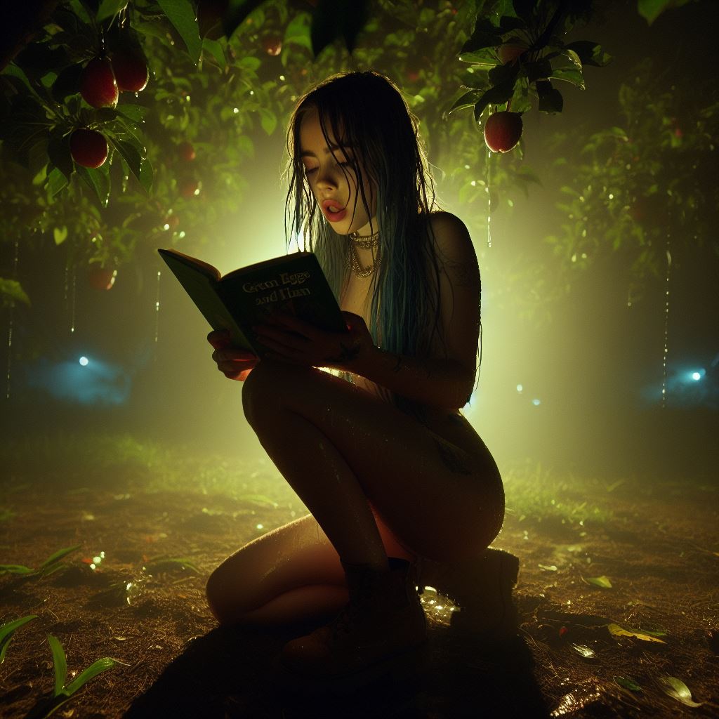 1girls ai_generated billie_eilish celebrity dall-e3 female female_only human naked naked_female nude nude_female raining reading reading_book real_person sitting sitting_on_ground soaked solo wet wet_body