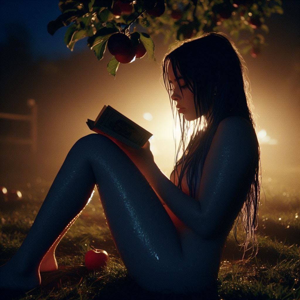 1girls ai_generated barefoot_on_grass billie_eilish celebrity dall-e3 female female_only human naked naked_female nude nude_female raining reading reading_book sitting sitting_on_ground soaked solo wet wet_body