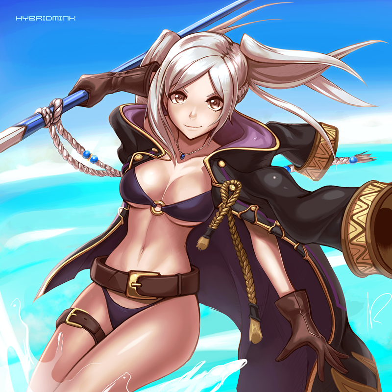 1girls alternate_costume bikini breasts cloak fire_emblem fire_emblem_awakening fire_emblem_heroes gloves grin holding hybridmink jewelry large_breasts looking_at_viewer necklace nintendo ocean official_alternate_costume outdoors purple_bikini purple_swimsuit robin_(female)_(summer)_(fire_emblem) robin_(fire_emblem) robin_(fire_emblem)_(female) smile swimsuit twintails water white_hair