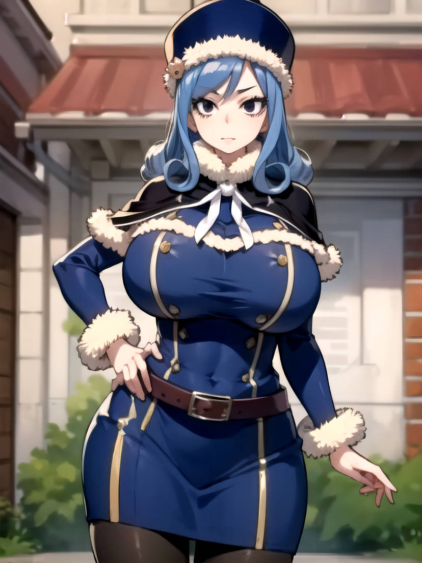 1girls, ai generated, big breasts, blue eyes, blue hair, breasts, clothing, curvaceous, curvy female, curvy figure, dress, eyes, fairy tail, female, female focus, female only, huge breasts, juvia lockser, large breasts, light skin, light-skinned female, long hair, looking at viewer, standing, stockings, thick, thick thighs, wide hips
