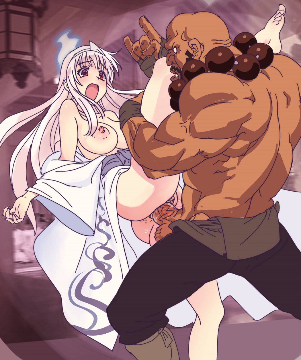 1boy 1girls :0 age_difference artist_request bald bald_man bead_necklace breasts_out cheating clothed_sex colored crossover defeated exorcism exorcist female ghost ghost_girl holding_legs long_hair masurao_kongou muscular_male netorare ntr red_eyes sex source_request standing standing_on_one_leg standing_sex toilet_no_hanako-san_vs_kukkyou_taimashi vaginal_penetration white_hair yukata yunohana_yuuna yuragisou_no_yuuna-san yuuna_and_the_haunted_hot_springs yuuna_yunohana