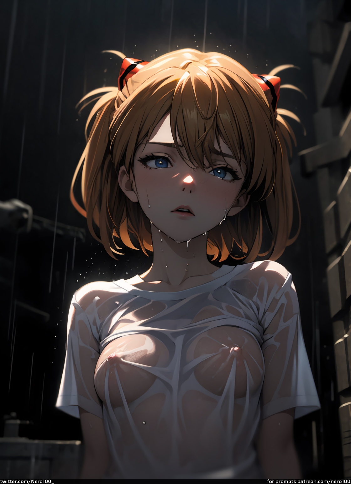 1girls, 2d, ai generated, asuka langley sohryu, athletic, athletic female, bare shoulders, big breasts, blue eyes, breasts, chest, curvy, curvy figure, cute, cute face, detailed, eyelashes, eyeshadow, female, female only, fit, fit female, high quality, light skin, light-skinned female, lips, lipstick, long hair, looking at viewer, makeup, mascara, medium breasts, naked, neon genesis evangelion, nipples, nipples visible through clothing, no bra, no panties, no pants, no underwear, nude, nudity, orange hair, pale skin, pale-skinned female, posing, sad, scared, seductive, seductive look, stable diffusion, tagme, topless, uncensored, wet, wet clothes, wet t-shirt