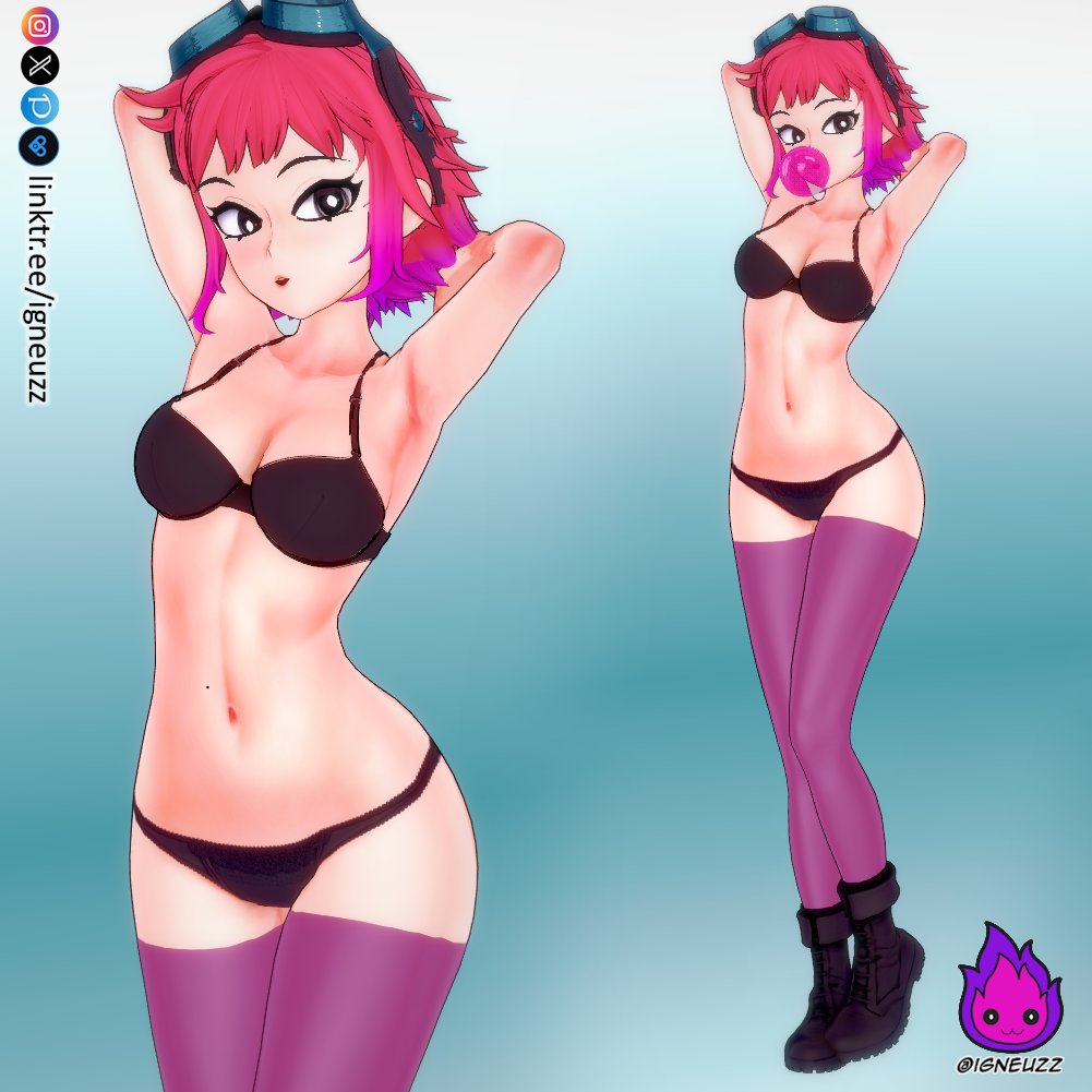3d 3d_(artwork) armpits ass big_ass big_thighs bra breasts female gum hands_behind_head igneuzz image looking_at_viewer panties ramona_flowers red_hair scott_pilgrim small_breasts tagme thick_hips thick_thighs thighhighs