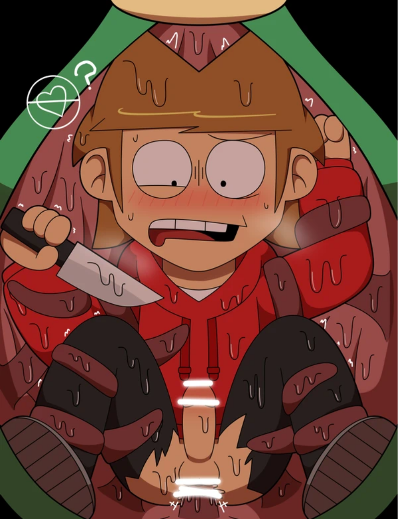 ? ambiguous_consent anal_sex black_pants blush blushing_male brown_hair confused confused_look dubious_consent eddsworld holding_knife holding_weapon hoodie knife male_penetrated namae86884456 penis plant red_hoodie sweat sweating tentacle tentacle_bondage tentacle_sex tentacles tord tord_(eddsworld) torn_pants vore weapon