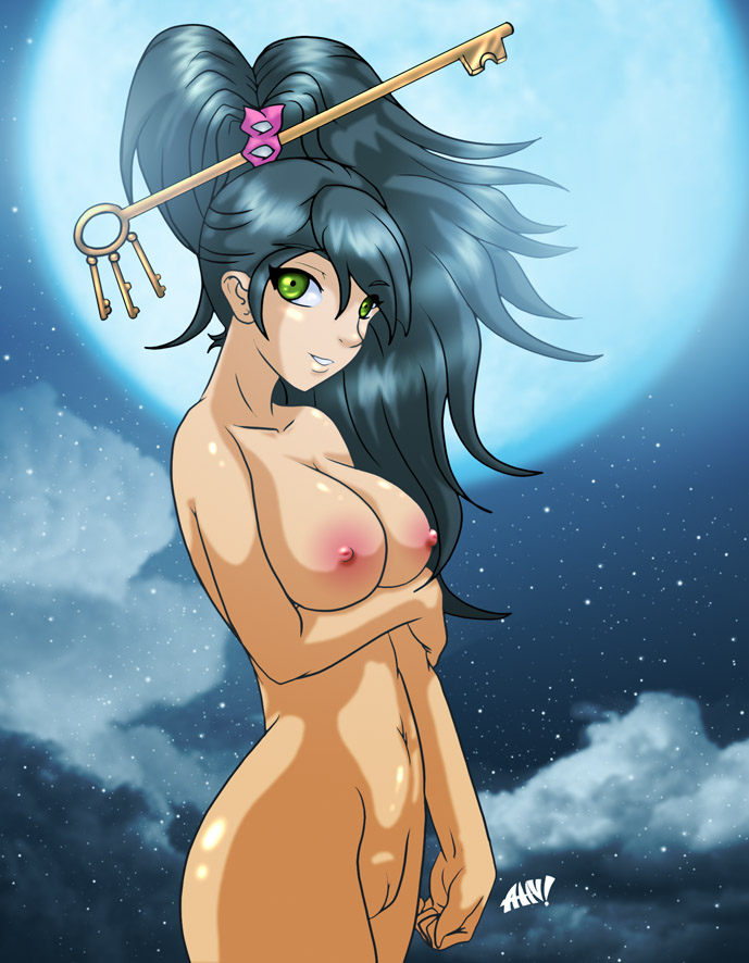 1girls ace_attorney areola black_hair breasts busty cleavage desingahv erect_nipples female green_eyes gyakuten_kenji gyakuten_saiban kay_faraday large_breasts long_hair moon night nipples nude pussy smile solo straight_hair voluptuous