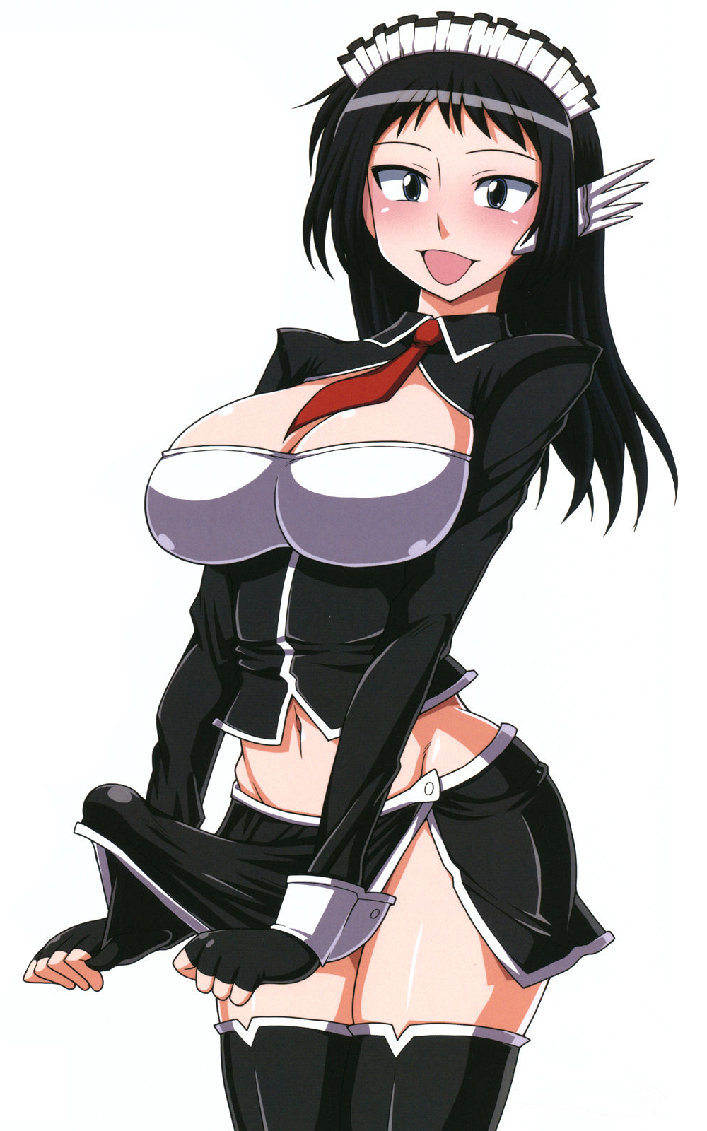 1futa, bulge, cameltail, erection, futa only, futanari, headdress, highres, intersex, kurenai yuuji, maid, necktie, penis, simple background, solo, solo futa, thighhighs