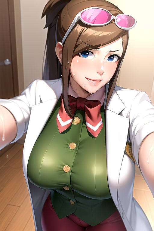 1girls 2024 2d 2d_(artwork) ai_generated big_breasts blue_eyes breasts brown_hair capcom clothed clothed_female clothing coat ema_skye female female female_only glasses gyakuten_saiban human human_female human_only labcoat light-skinned_female light_skin long_hair looking_at_viewer nai_diffusion selfie solo solo_female stable_diffusion standing sunglasses sunglasses_on_head video_game video_game_character