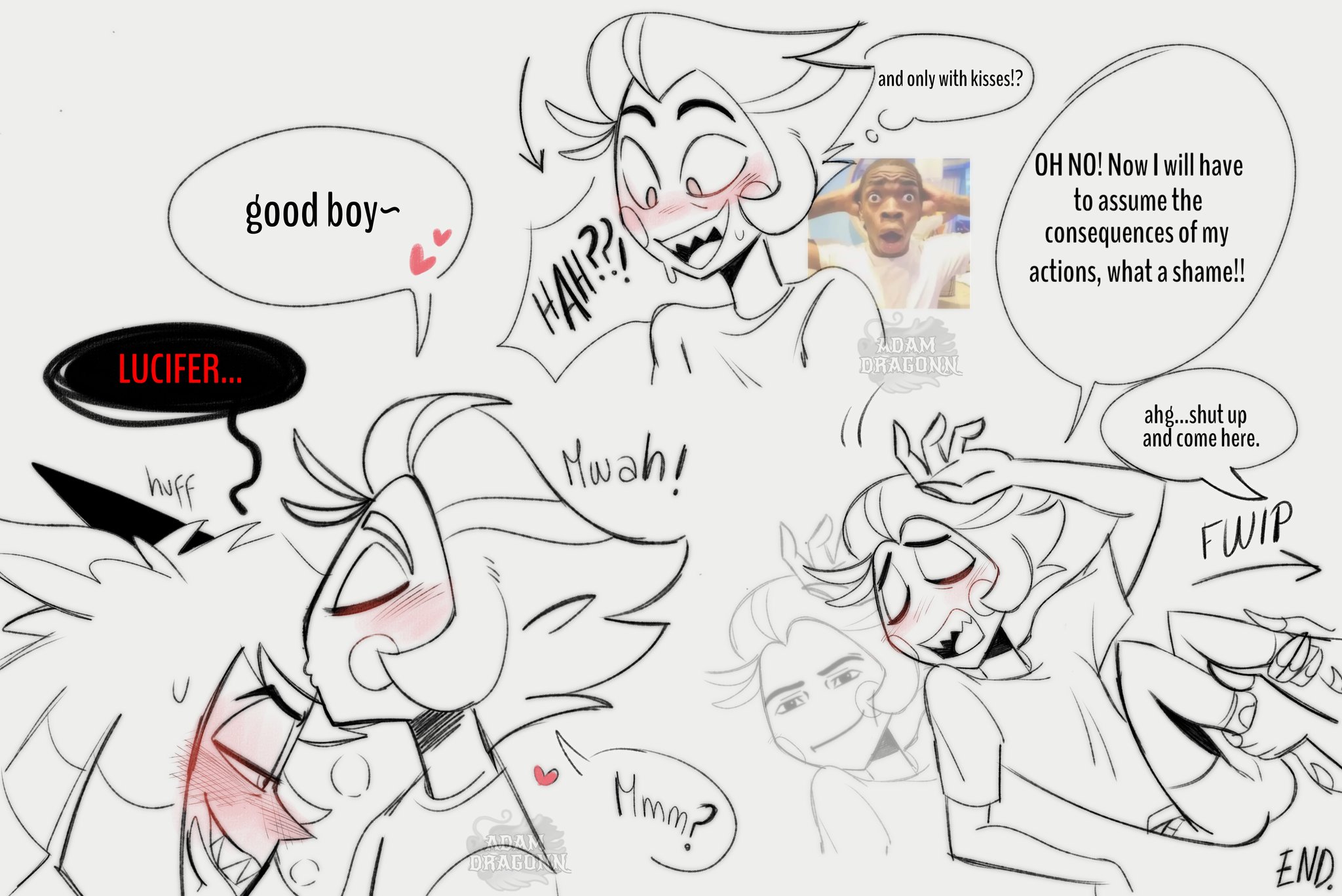 adam dragonn, alastor (hazbin hotel), gay, hazbin hotel, lucifer morningstar (hazbin hotel), male, tagme
