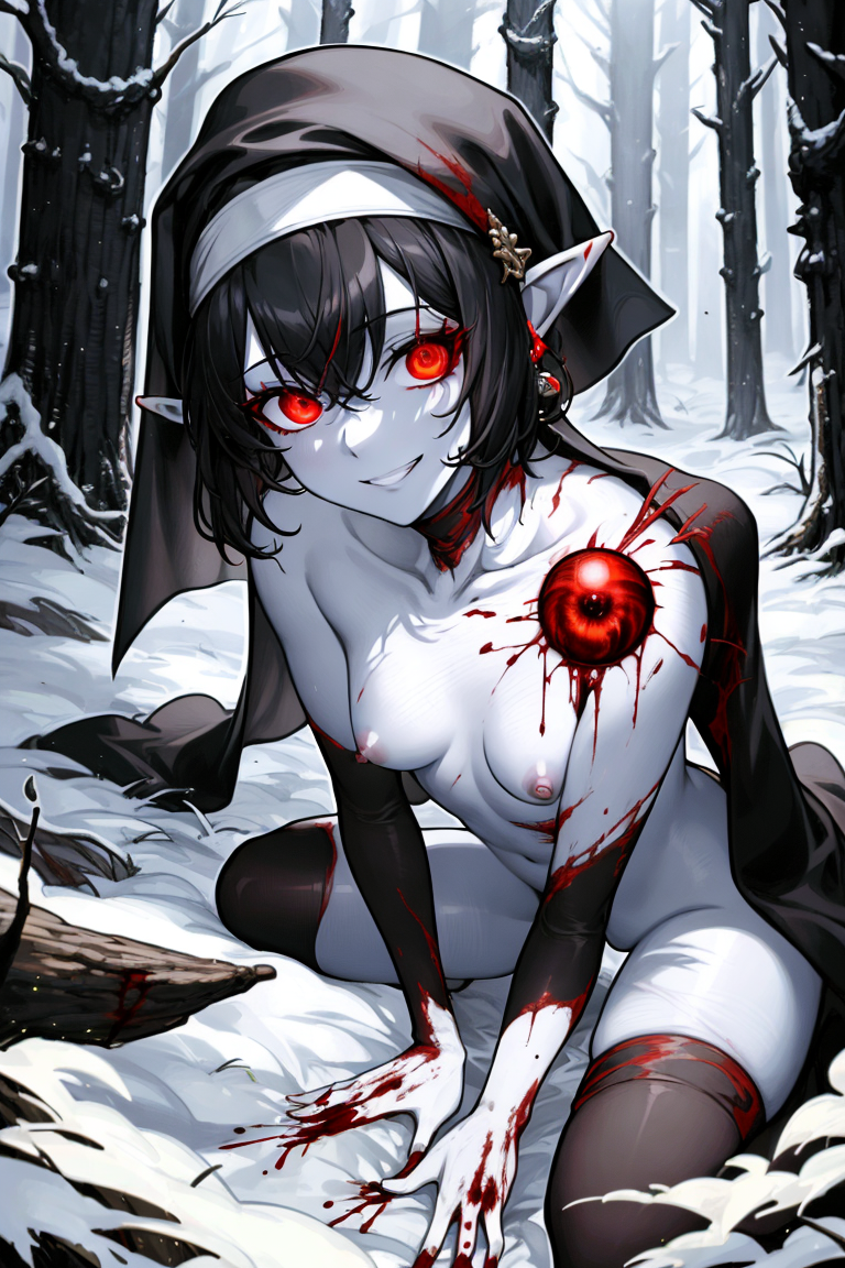 absurd_res absurdres ai_generated black_hair black_kneehighs blood blood_magic breasts cleft_of_venus dark_fantasy elf elf_ears elf_female elf_girl functionally_nude functionally_nude_female glowing_eyes goth goth_elf goth_girl gothic hd hi_res high_resolution highres hylian_r34 kneehighs nun_hat pale_skin pale_skinned_female perky_nipples petite petite_body petite_breasts petite_female pointy_ears priestess red_eyes ryre_(hylian_r34) satanic_priestess self_upload short_hair slim slim_waist slutty_nun small_breasts staring_at_viewer tagme thin thin_waist unstable_diffusion vampire vampire_elf vampire_girl white_skin yandere young young_female young_woman